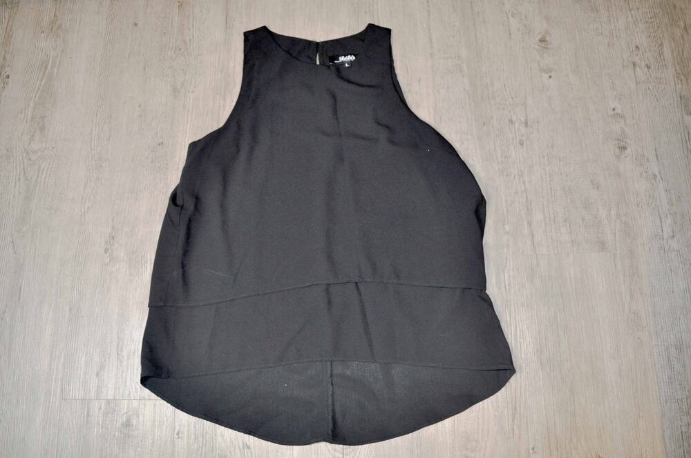 Lulu's Heart Aflutter Black Top Large Sleeveless Sheer Layered Hi Low Blouse